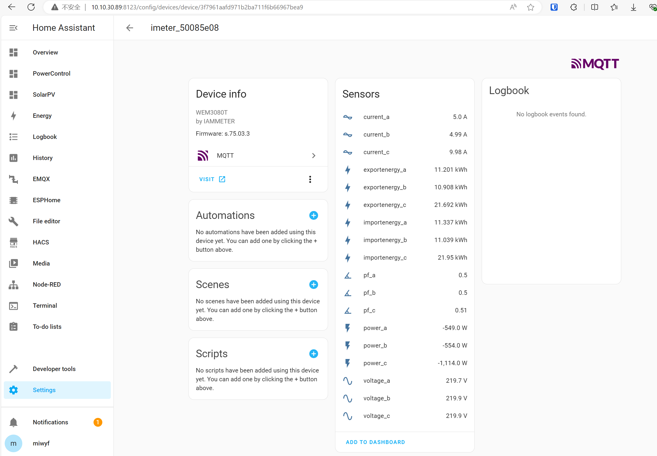 Discover energy meter by MQTT discovery