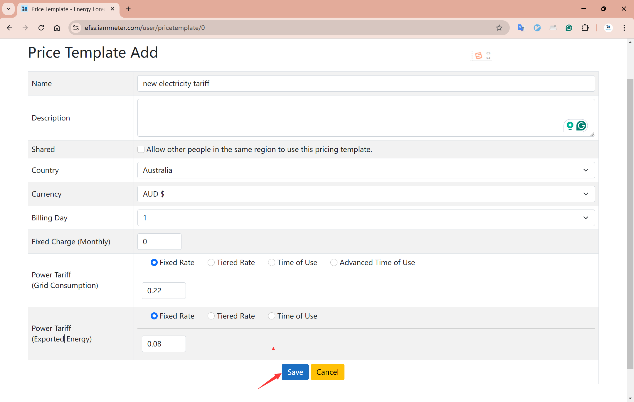 add electricity template in EFSS