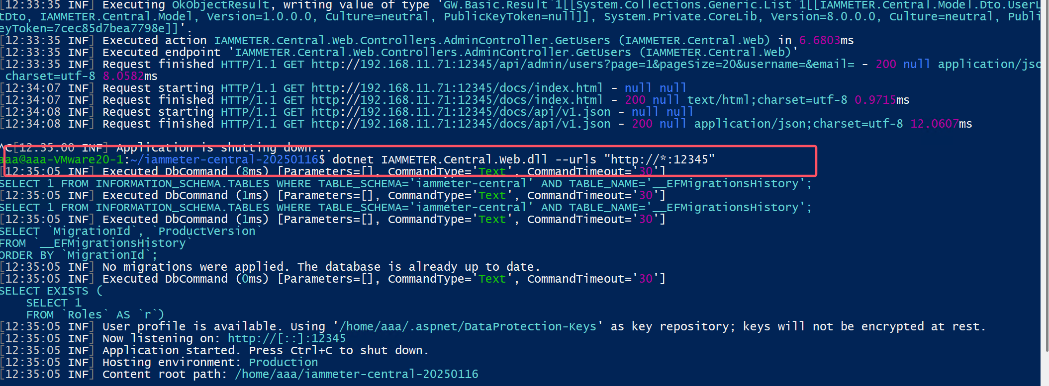 download iammeter-central and run the dotnet command directly