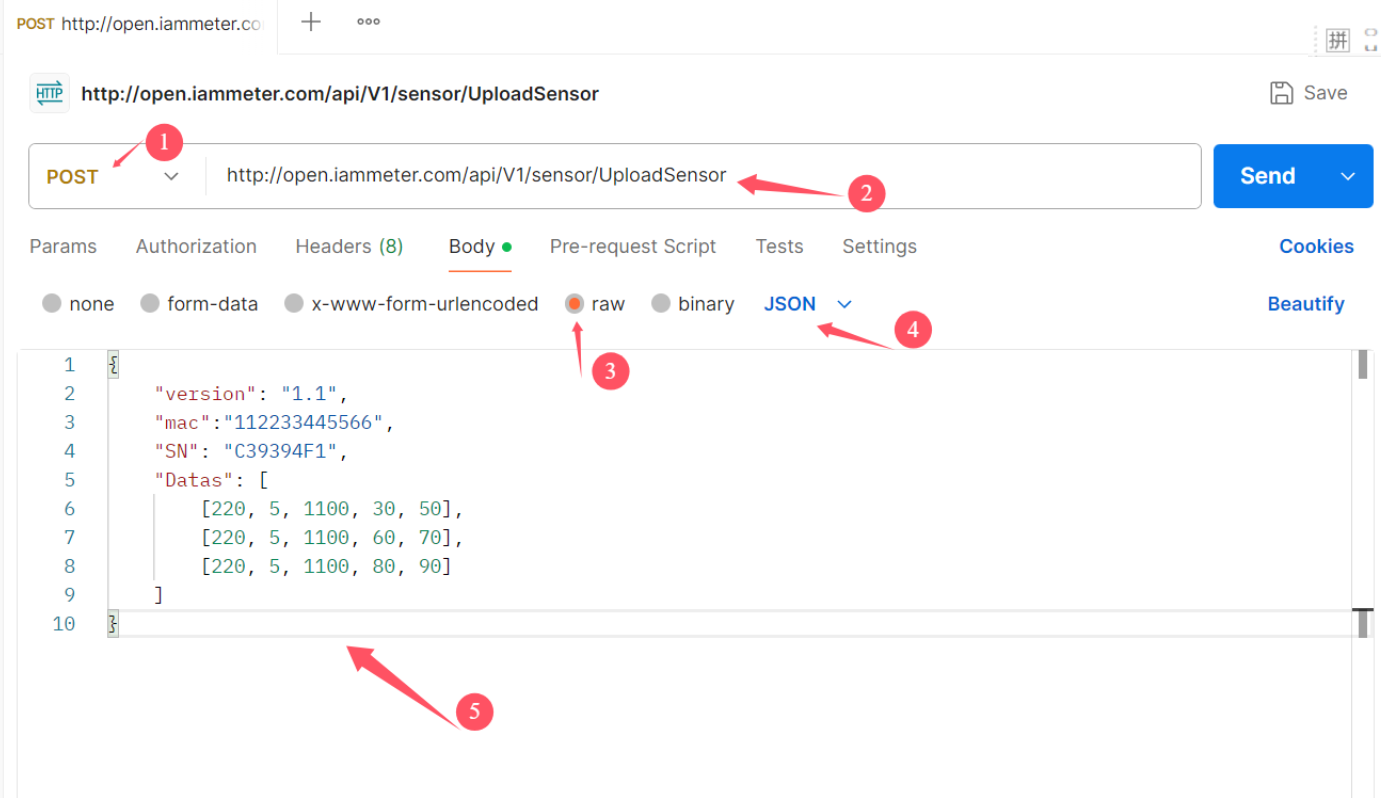 Upload data to virtual meter of IAMMETER by Postman