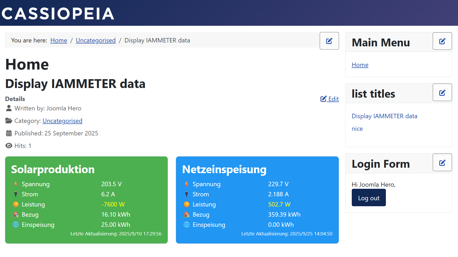 IAMMETER data in Joomla