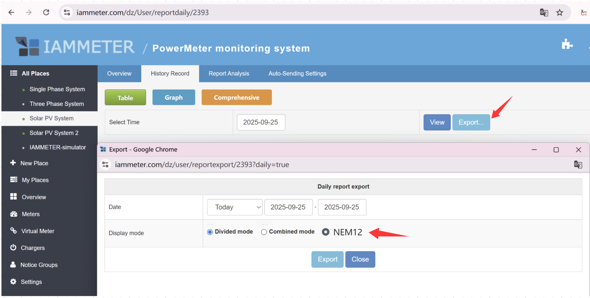 export NEM12 data when you select the country of Australia