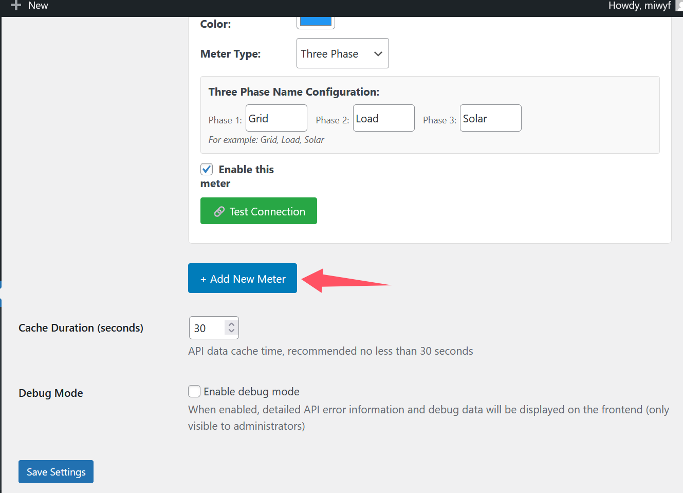 Add new IAMMETER device configuration in WordPress