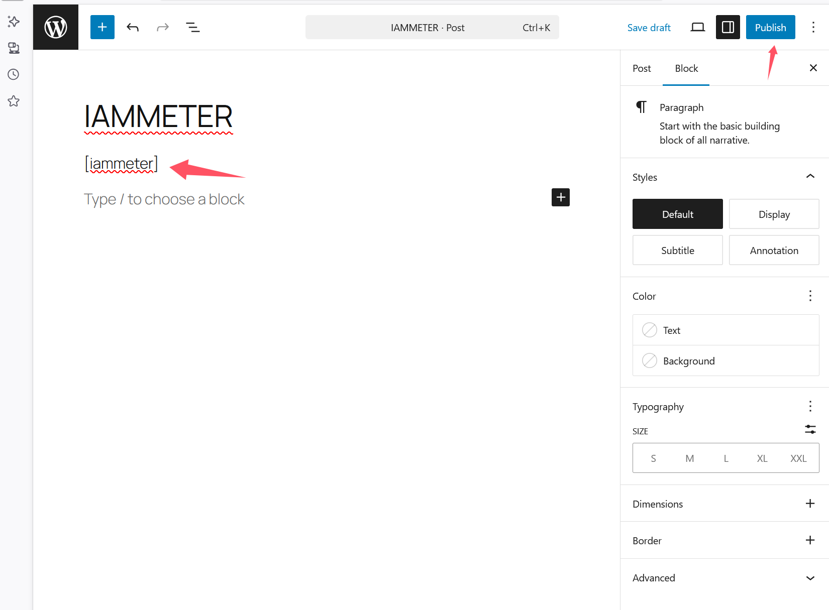 Insert IAMMETER shortcode in WordPress post editor
