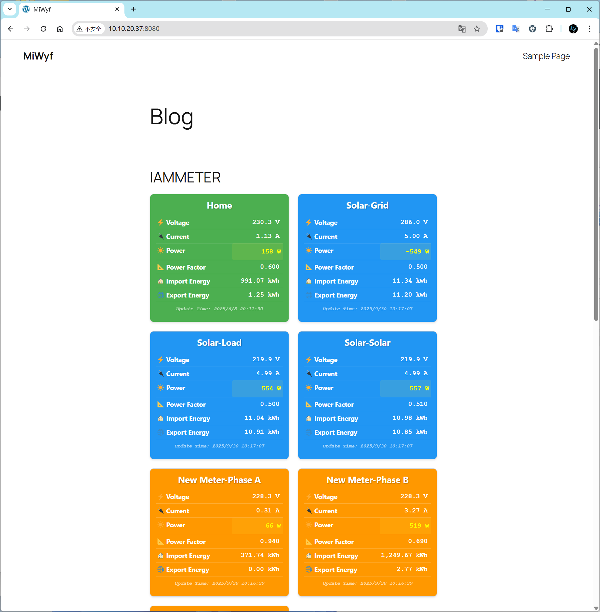 WordPress IAMMETER plugin real-time solar energy dashboard