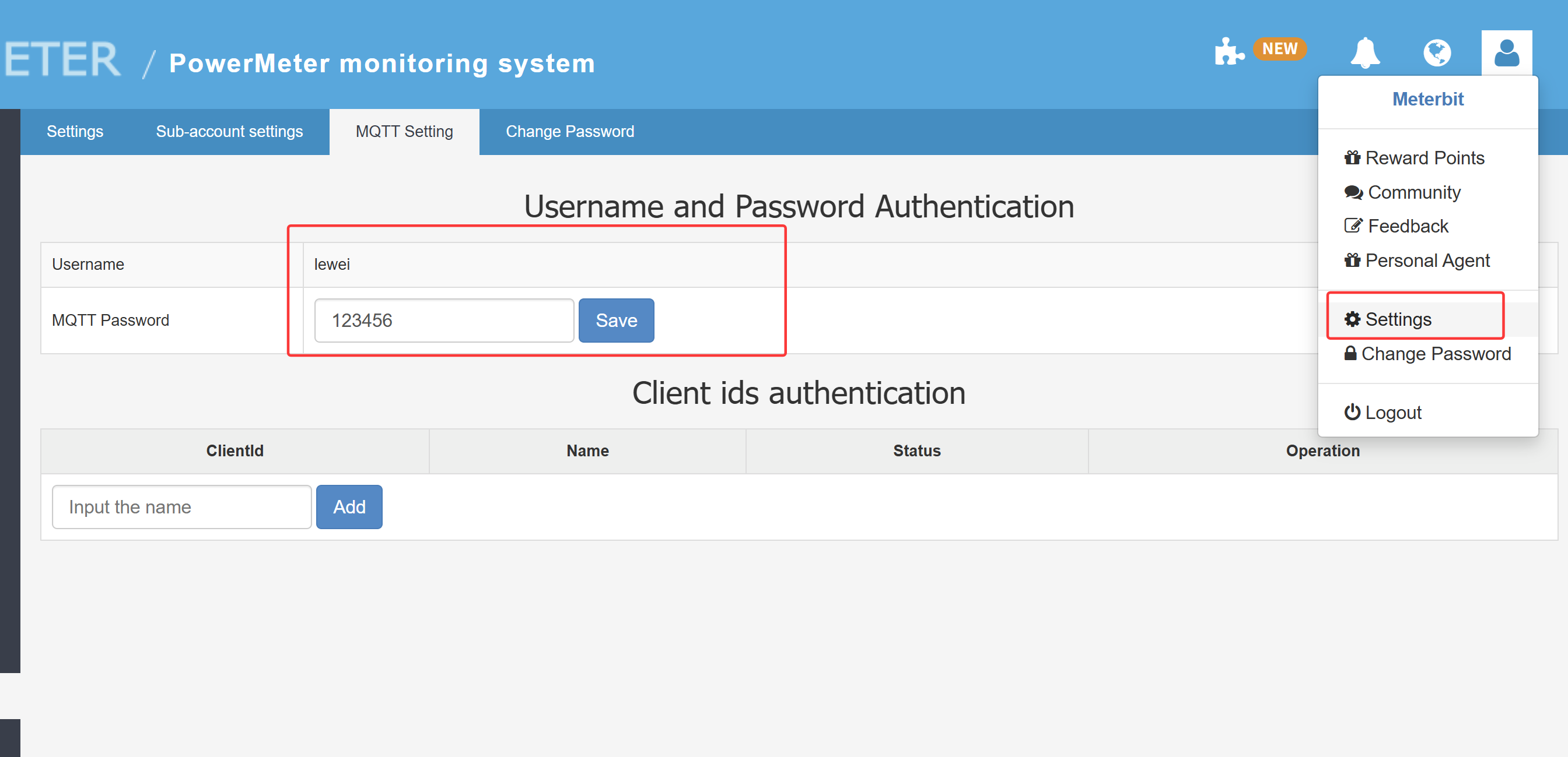 MQTT Settings Screenshot