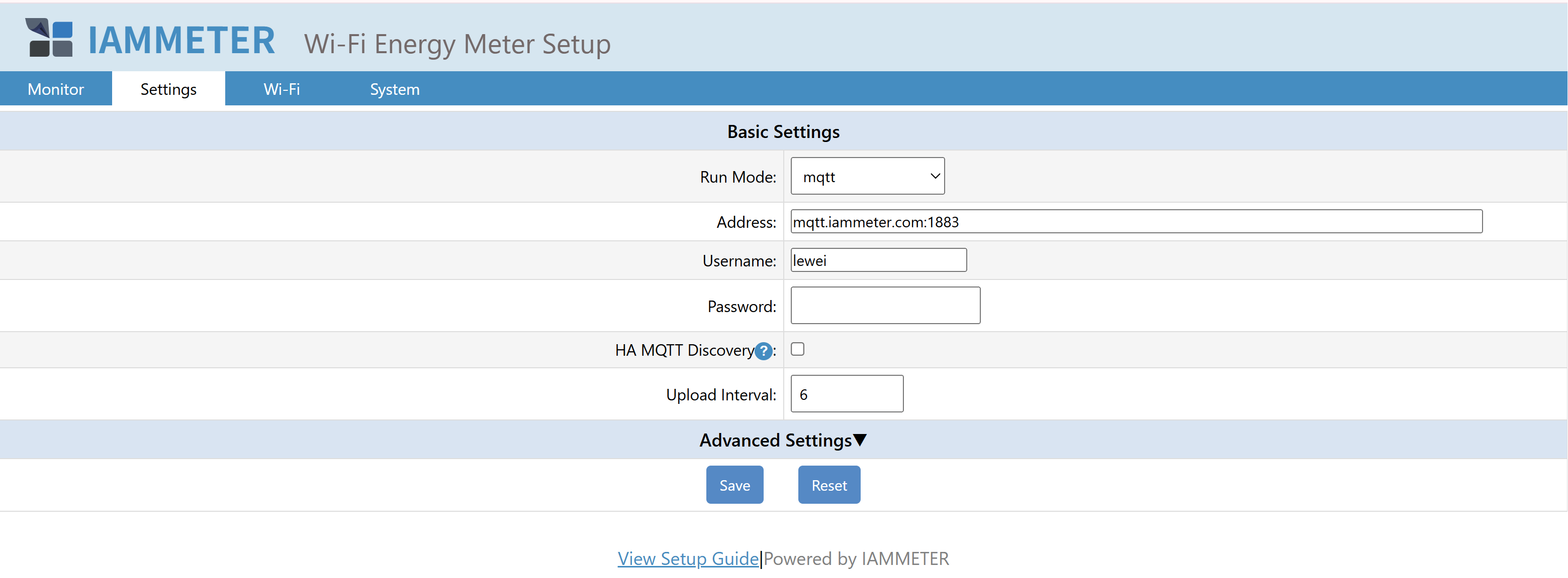 Set meter to MQTT upload mode and configure IAMMETER MQTT Broker parameters