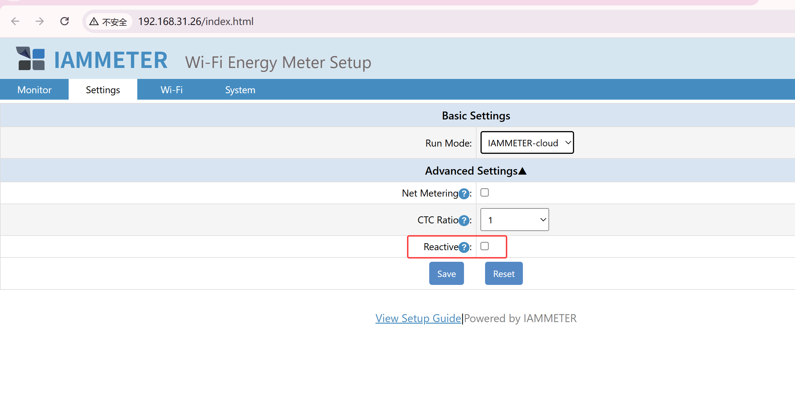 Enable reactive power (kVAR/kVARh) measurement on IAMMETER smart energy meter via local web UI