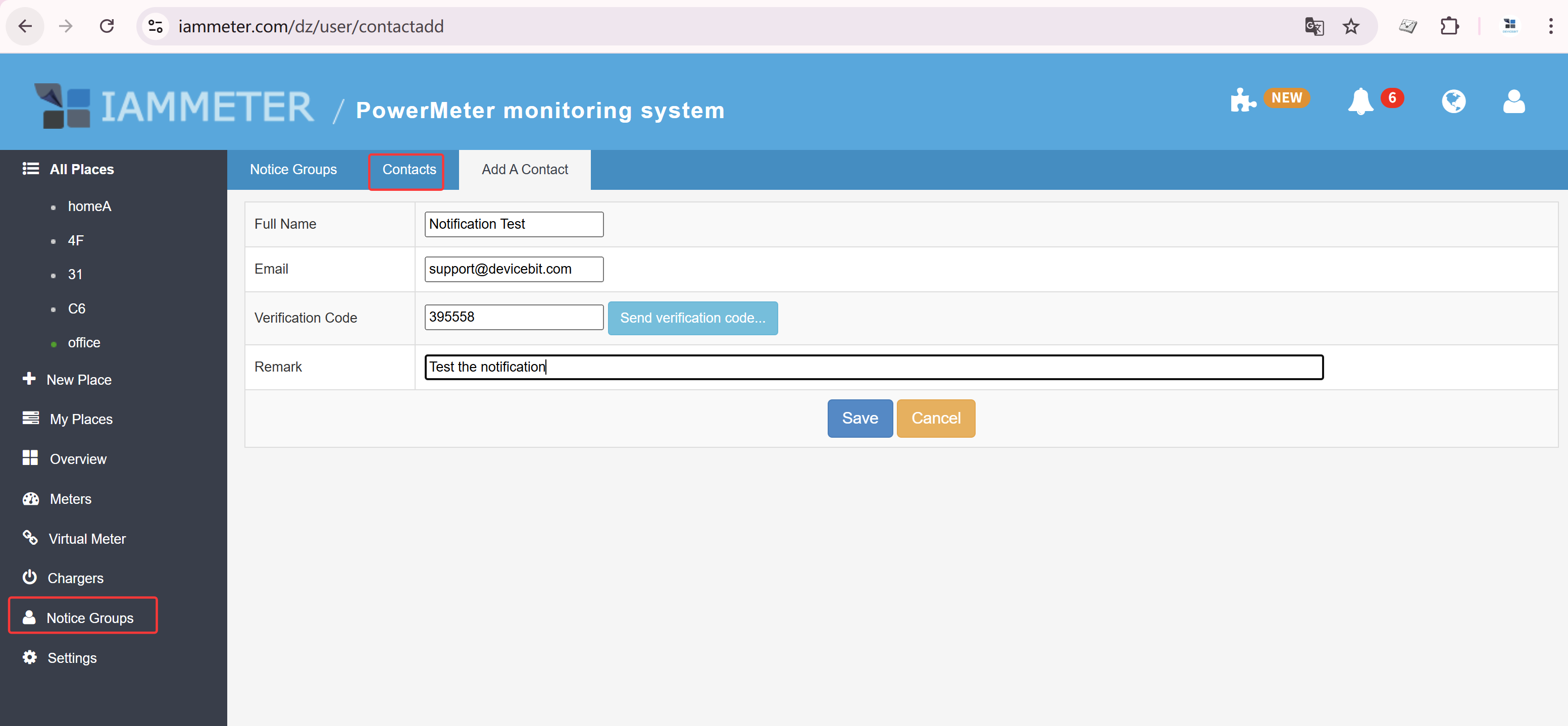 IAMMETER WeChat notification setup with contact binding and alert delivery