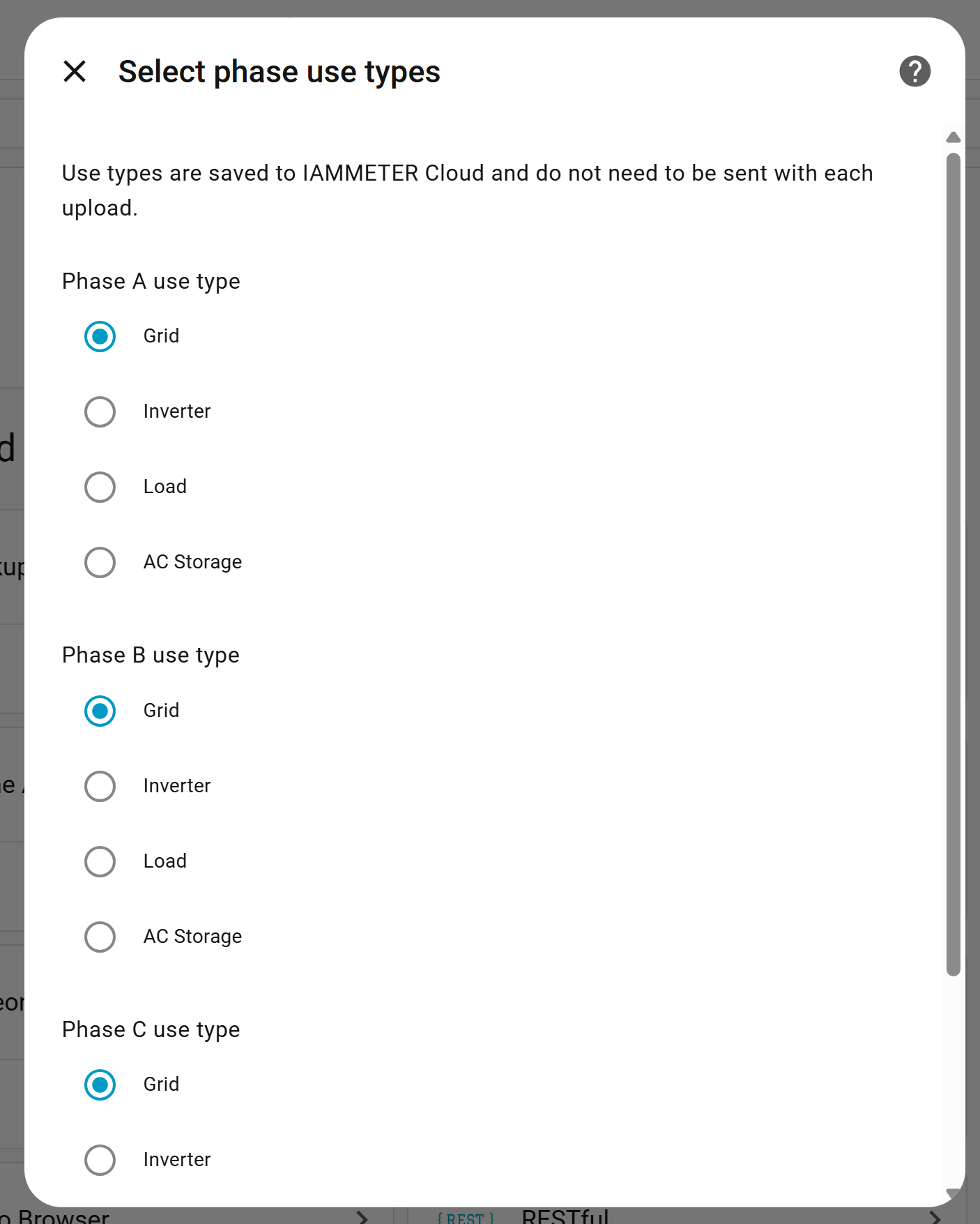 Phase type and phase role selection in IAMMETER-Link setup