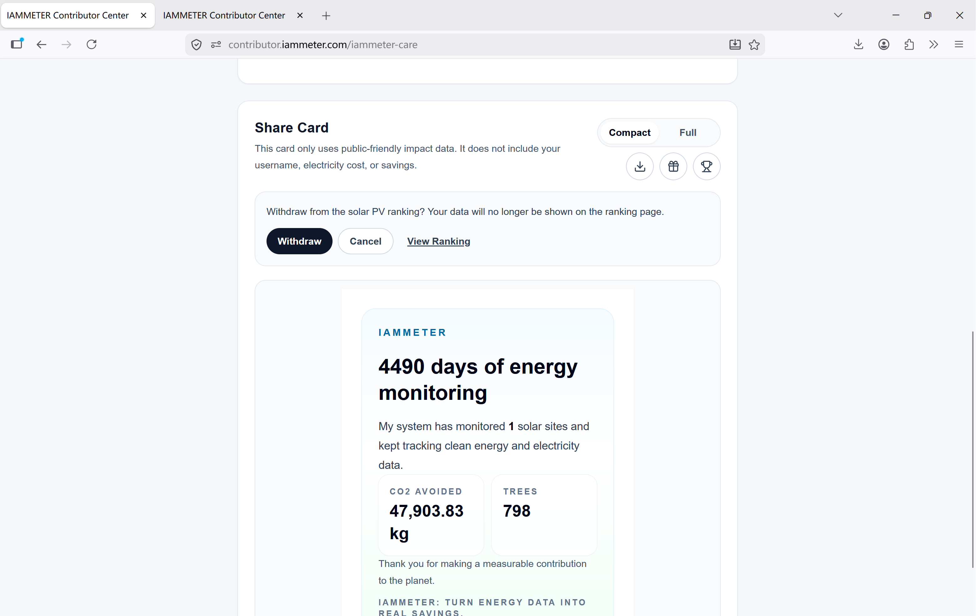 IAMMETER contributor center withdraw from PV ranking
