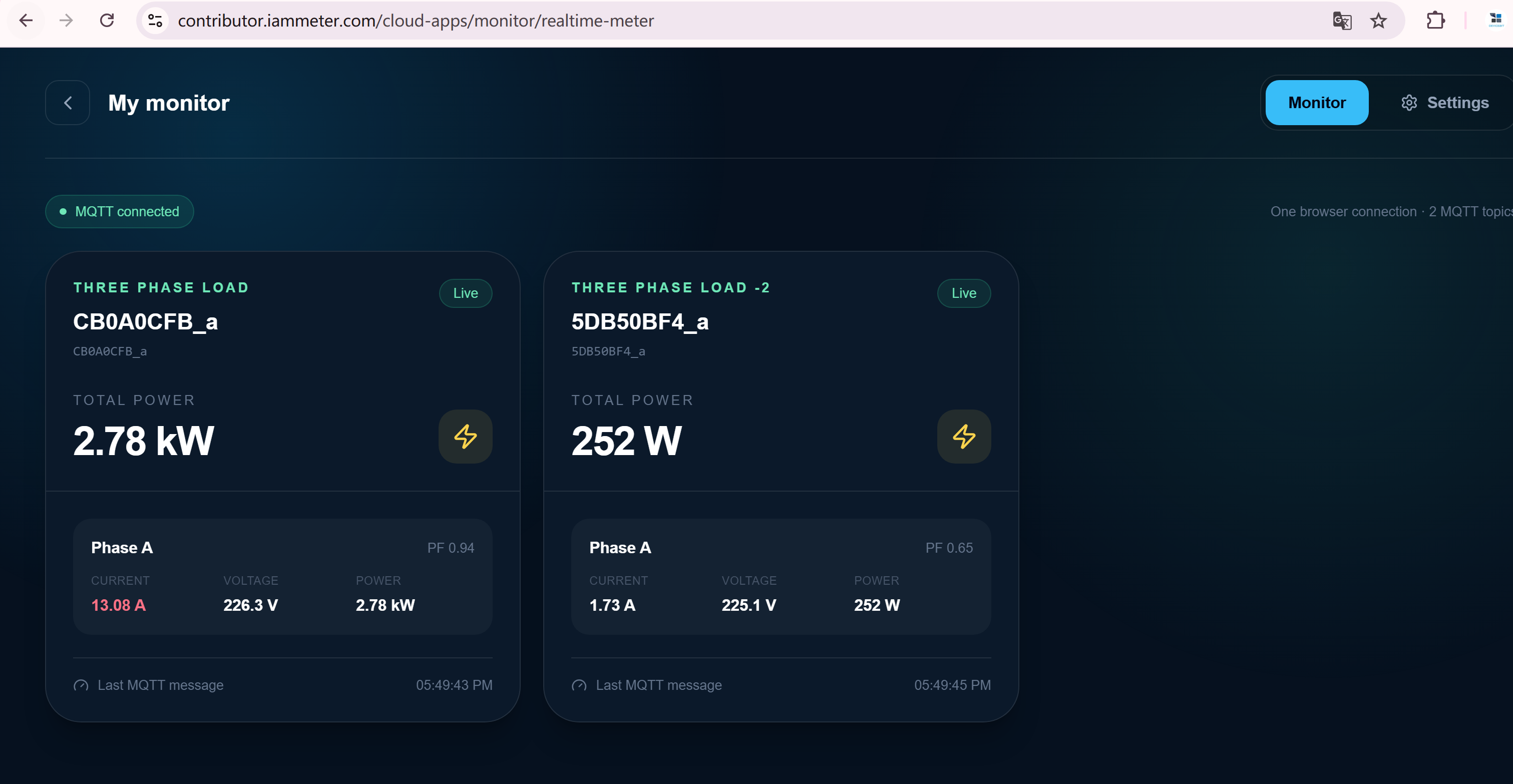 Monitor energetico in tempo reale in IAMMETER Cloud Apps